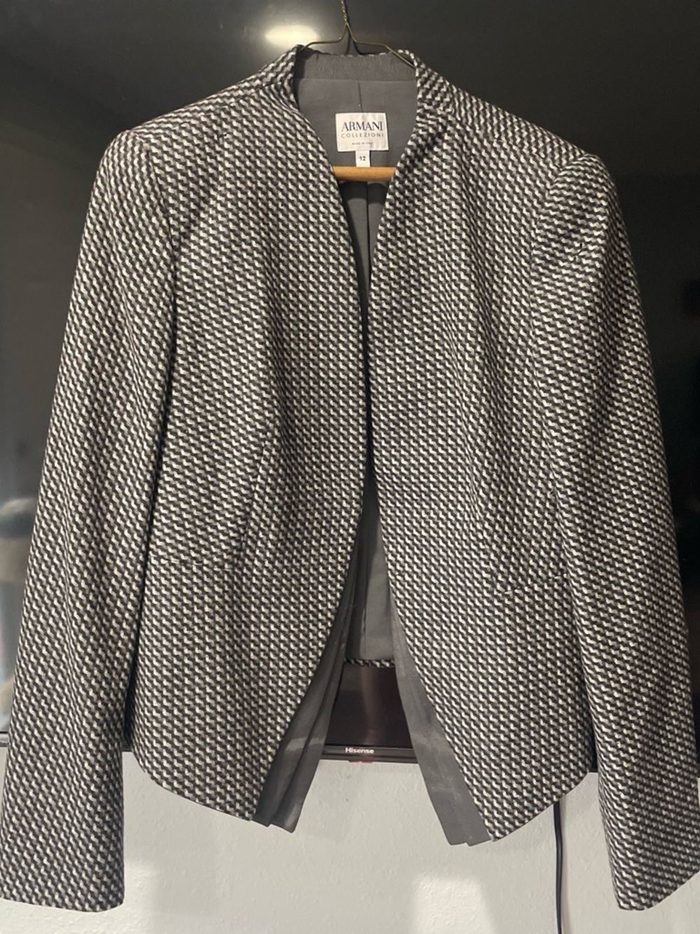 Armani Collezioni Women's Black & White Textured Open Front Jacket on